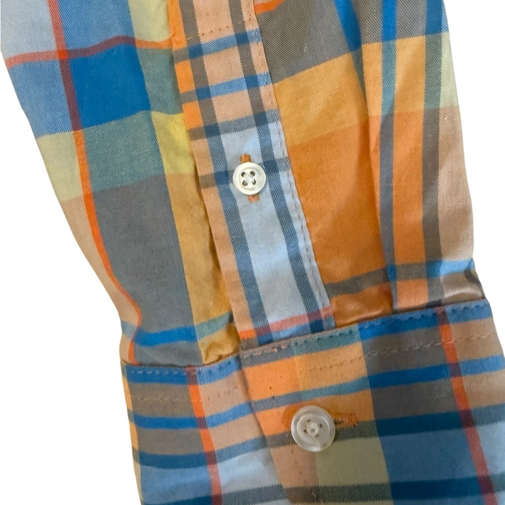 Plaid Button-Up Shirt in Orange and Blue - Picture 3 of 5
